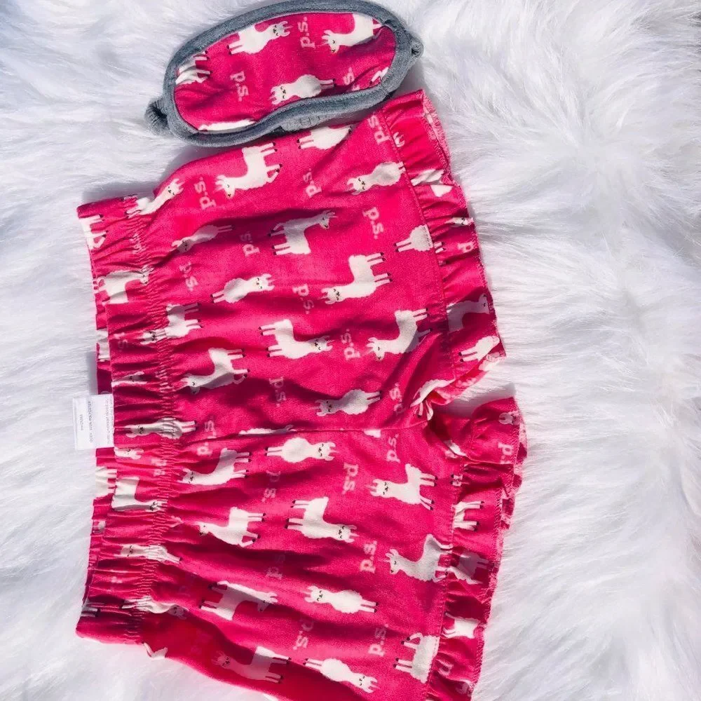 BRAND NEW‎ AEROPOSTALE LLAMA PAJAMAS & SLEEP MASK SET FOR GIRLS